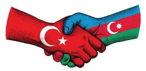 Handshake with flags of Azerbaijan and Turkey
