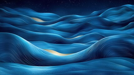 Obraz premium Abstract Blue Waves in Smooth Flowing Motion with Starry Night Background