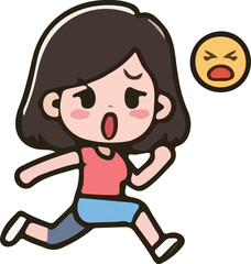 Cartoon woman character action, tired, emotions, running, walking, standing