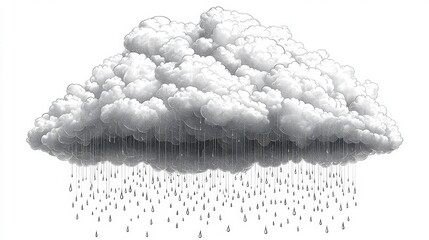 Detailed Illustration of a Rain Cloud with Raindrops and Soft Gray Tones for Nature Themes