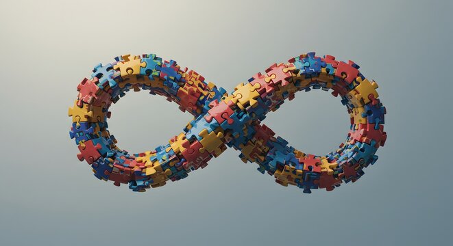 Interlocking Jigsaw Pieces Forming an Infinity Symbol of Colorful Unity