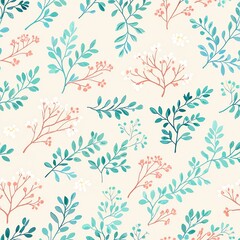 Elegant Floral Pattern: A Seamless Design of Delicate Branches and Blossoms