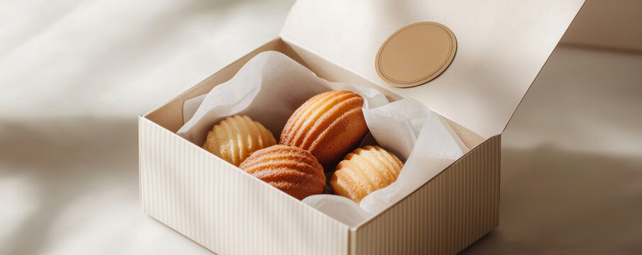 Assorted madeleines in premium gift box with delicate packaging