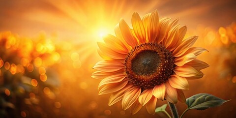 Obraz premium Golden Hour Sunflower A Vibrant Close-Up of a Single Bloom Basking in Warm Sunlight Against a Soft Bokeh Background of Similar Flowers