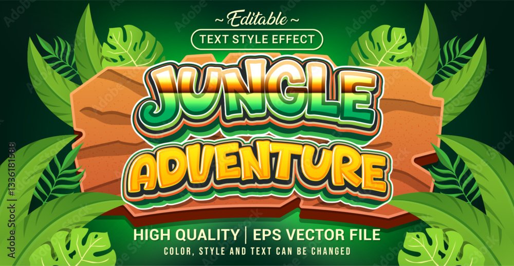 Aufkleber Editable text style effect - Jungle Adventure text style theme. Vector text style illustration template.