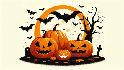 halloween background with pumpkin and bats
