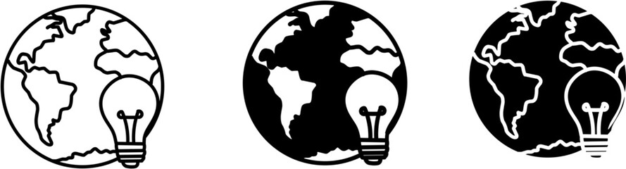 Earth with Light Bulb Icon Set for Energy and Sustainability Concepts