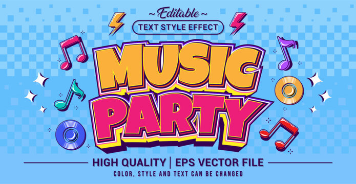 Editable text style effect - Music Party text style theme. Vector text style illustration template.