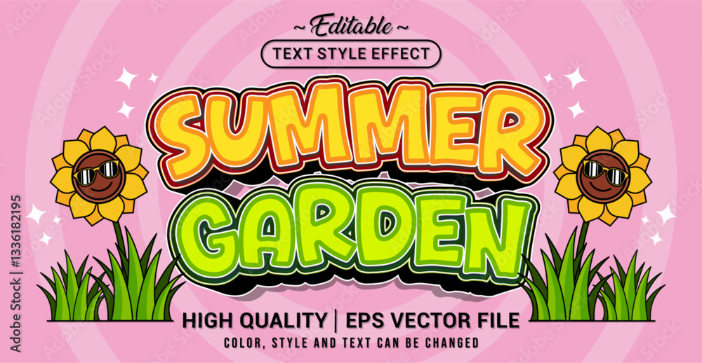 Poster Editable text style effect - Summer Garden text style theme. Vector text style illustration template.