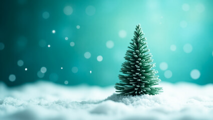 miniature frosted pine tree in artificial snow