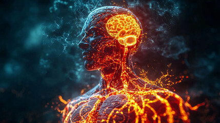 cardiovascular Illuminated human figure representing consciousness and thoughts.