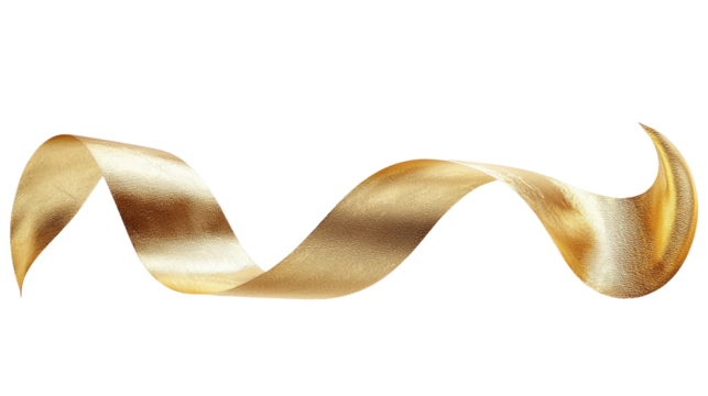 Elegant gold ribbon swirl, isolated on transparent background