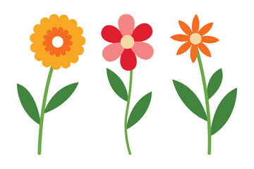 Vibrant Hand Drawn Flowers with Green Stems