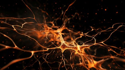 Naklejka premium A glowing neural network visualizing the fast-paced evolution of AI. Defined nodes and precise lighting effects.