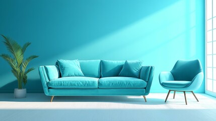 Modern Turquoise Living Room Interior Design