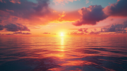 scene captures a peaceful sunrise as first rays of light emerge over horizon illuminating calm sea and symbolizing start of a fresh day and mental health