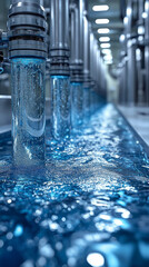 High tech water purification system with flowing water and pipes