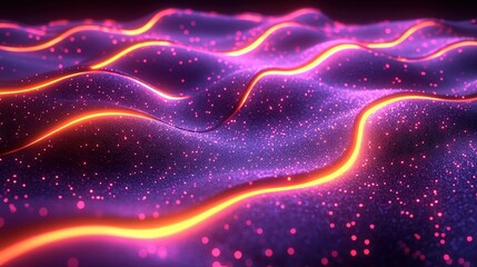 Obraz premium Illuminated Waves of Colorful Light in Abstract Digital Design with Sparkling Particles