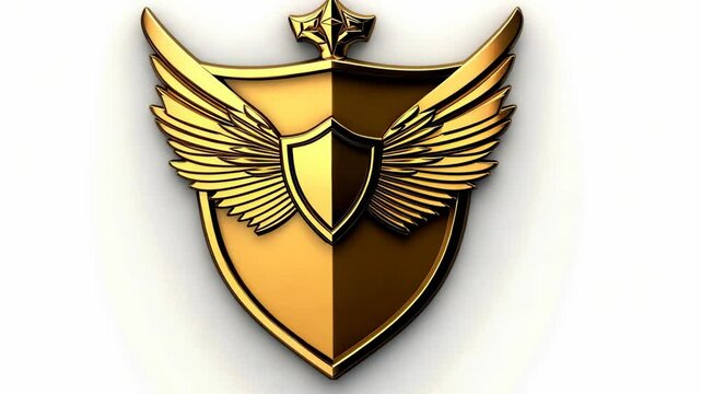 Golden shield with wings symbolizes protection and strength in digital design