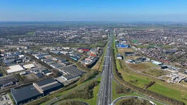 Aerial from junction Hoevelaken from highway A1 and A28 near Amersfoort in the Netherlands