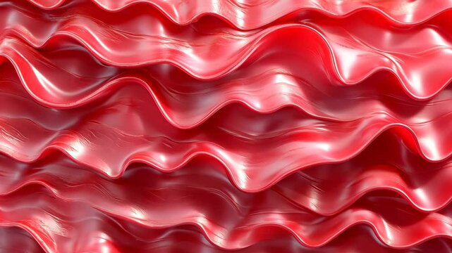 Red wavy texture showcasing glossy surface with folds and creases ideal for design and artistic applications