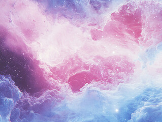 Naklejka premium a stunning nebula in space, with hues of pink, orange, and blue, illuminated by countless stars creating a mesmerizing cosmic scene.
