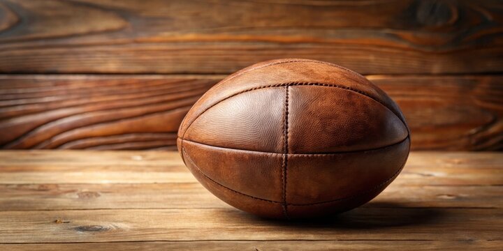 A well-worn, vintage leather ball rests on a rustic wooden surface; a timeless image evoking nostalgia and a sense of history.
