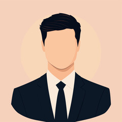 A simple, non-realistic avatar of a professional man in a 1:1 ratio. The avatar should be minimalistic and sober, with a neutral expression, wearing a business suit