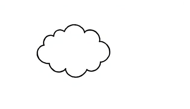 Simple black line drawing of a fluffy cloud, minimalist design, element, cloud icon