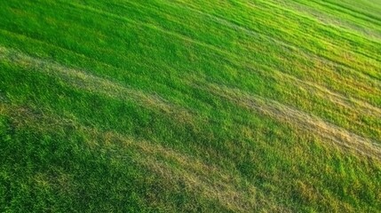 Smooth green grass, well-groomed lawn on a sunny day. Natural background of yellow-green grass in the sun