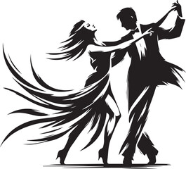 Dancing Couple bold line art silhouette design vector.
