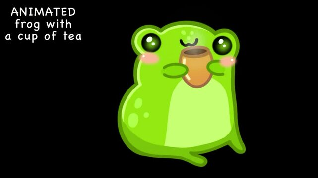 Animated frog emote, Cute froggy drinks tea