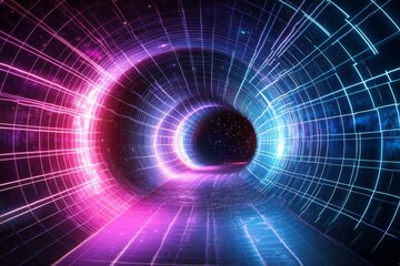 Neon tunnel vortex with glowing lines