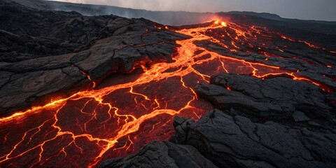 Volcanic Lava Flow: Erupting Volcano Natural Disaster