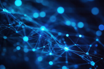 Obraz premium Blue bokeh networking abstract background. Technology concept.