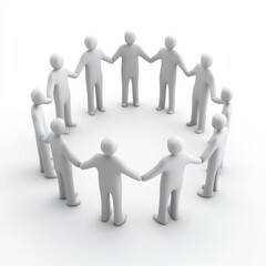 3D Concept of Figures Standing in a Circle Holding Hands Together