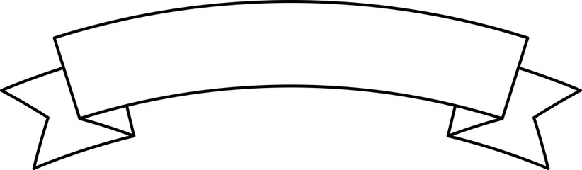 Black Outline Ribbon Banner and Label - Flat Design Illustration