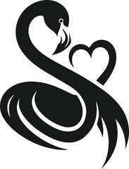 black and white flamingo making a heart shape