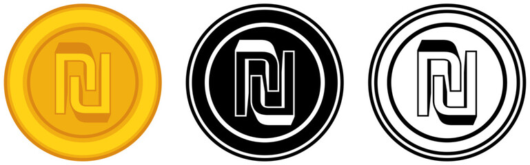 Set vector Sheqel coins icon. Israel currency symbol template design illustration