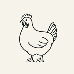 a minimalistic line art image of a chicken. With bold lines and a black and white color scheme.

