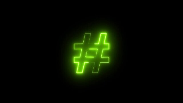 Hashtag glowing Blue neon icon, Shiny symbol. Glowing Neon Hashtag Icon, Symbol of Social Media and Digital Communication, 4k Video Motion Graphic Animation.	