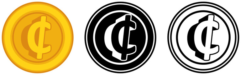 Set vector cedi coins icon. Ghanaian currency symbol template design illustration