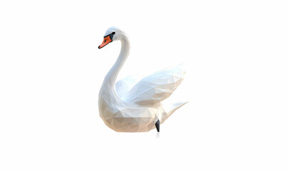 Fototapeta premium White swan low poly bird background with abstract polygonal digital design