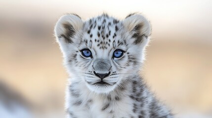 Obraz premium Majestic black-and-white lion with piercing blue eyes, a symbol of rare beauty and untamed wilderness. 