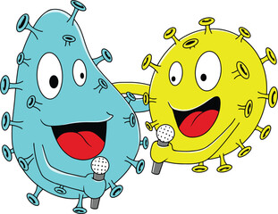 Cartoon Viruses Singing with Microphones
