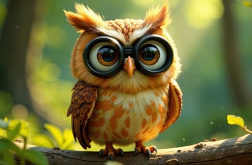 Cartoonish owl in glasses, symbol of wisdow, education, learning and graduation. Fun character for children's educational institues, schools and projects