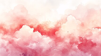 Abstract watercolor painting depicting fluffy clouds in shades of red
