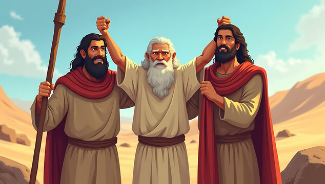 Aaron and Hur holding up Moses’ arms to ensure victory