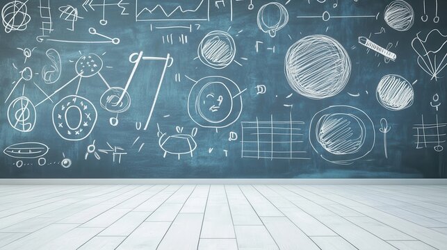 Creative Chalkboard Background with Science and Geometry Illustrations