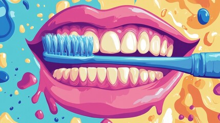 A vibrant infographic illustrating the proper way to brush teeth, emphasizing circular motions and gumline cleaning.